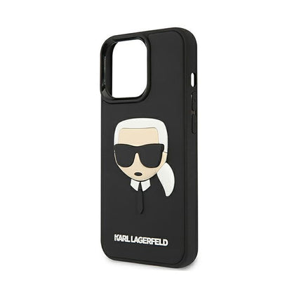 Karl Lagerfeld 3D guminės Karlo galvos dėklas, skirtas iPhone 13 Pro (Juodas)