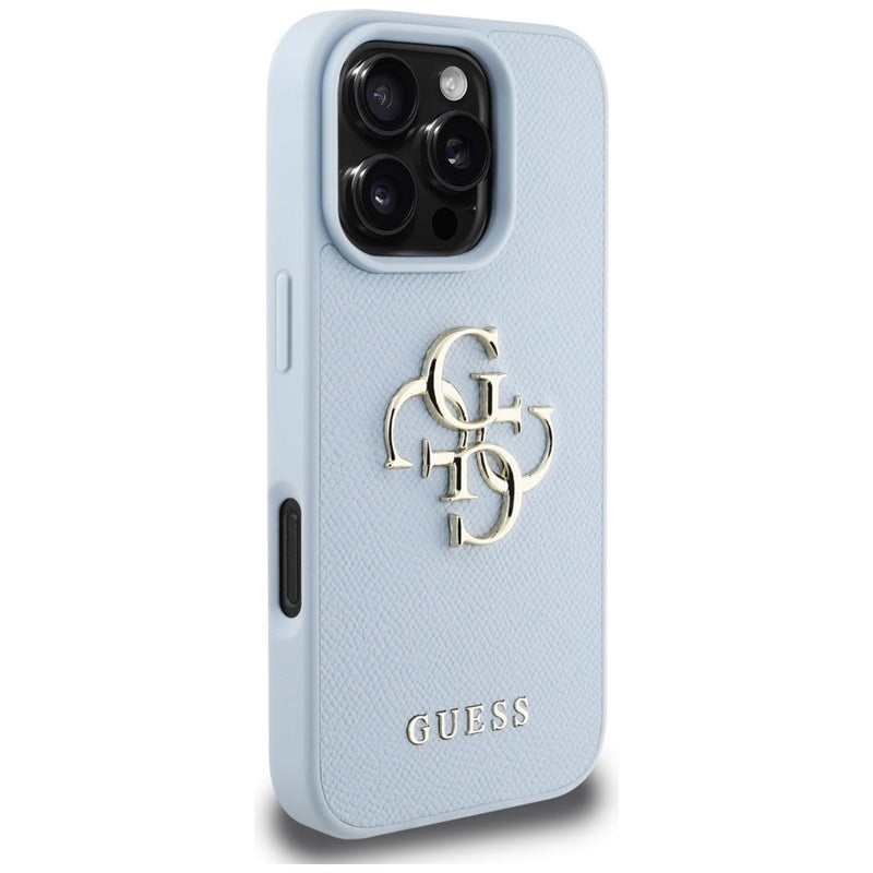 Guess Grained Big 4G Logo Small Classic Logo – dėklas, skirtas iPhone 16 Pro (mėlynas)