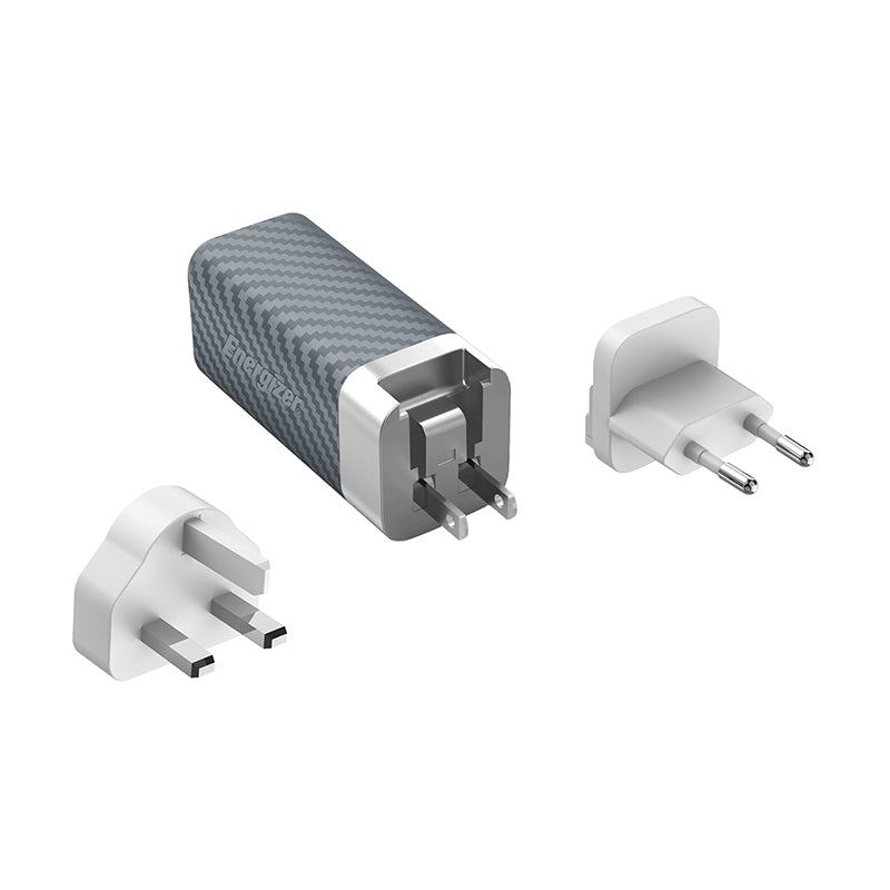 Energizer Ultimate - Multiplug EU / UK / US GaN USB-C ir USB-A 65W PD tinklo įkroviklis (sidabrinis)
