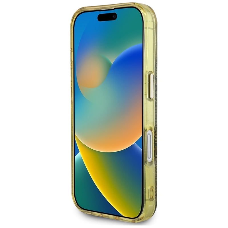 Guess IML Metal Glitter 4G Circle Triangle MagSafe – dėklas, skirtas „iPhone 16“ (rudos spalvos)