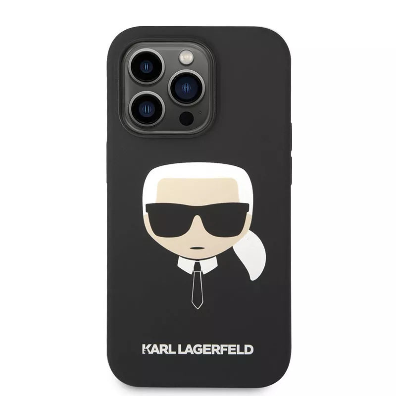 Karl Lagerfeld silikoninis „Ikonik Karl's Head MagSafe“ – dėklas, skirtas „iPhone 14 Pro Max“ (juoda)