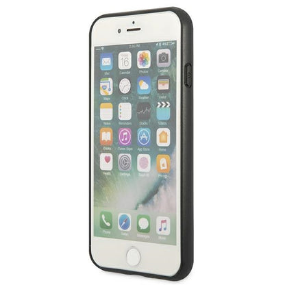 Guess 4G Metalinis auksinis logotipas – dėklas, skirtas iPhone SE 2022 / SE 2020 / 8 / 7 (rudas)