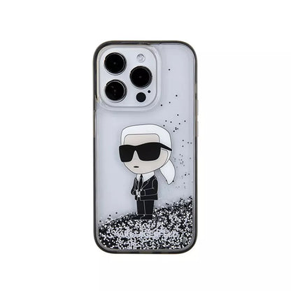 Karl Lagerfeld Liquid Glitter Ikonik – „iPhone 15 Pro Max“ dėklas (skaidrus)