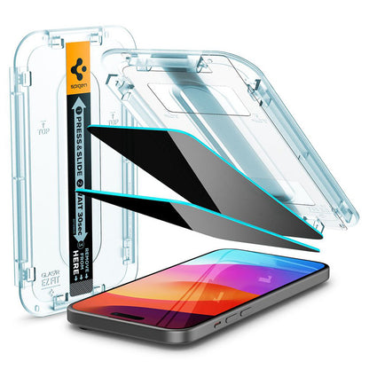 Spigen GLAS.TR EZ FIT Privacy 2 vnt. – grūdintas stiklas su privatumo filtru „iPhone 15“ / 16, 2 vnt.