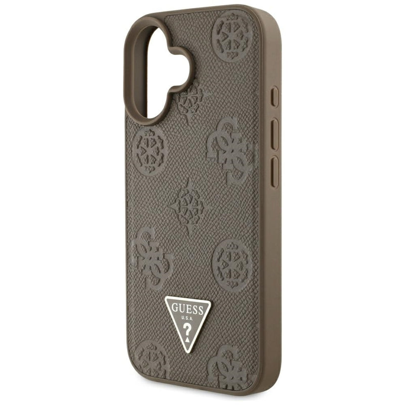 Guess Grained Hot Stamp Peony Triangle Logo MagSafe – dėklas iPhone 16 (rudas)