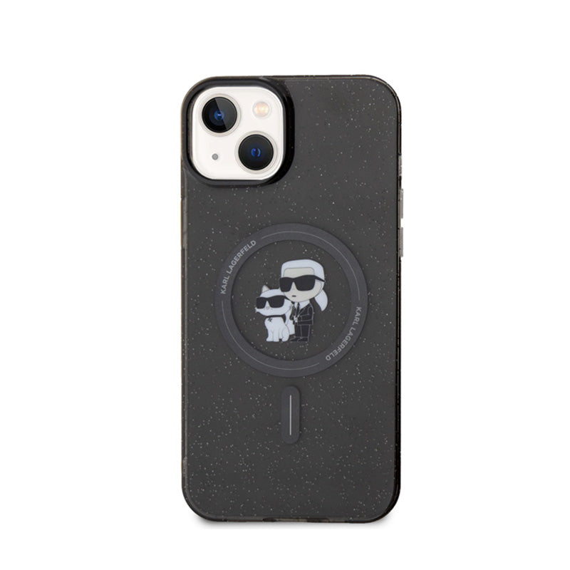 Karl Lagerfeld Karl & Choupette blizgantis Magsafe – dėklas iPhone 15 (juodas)