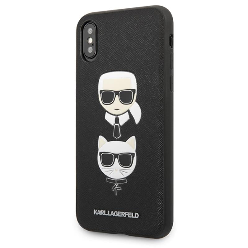 Karl Lagerfeld Saffiano Karl & Choupette Heads - Dėklas iPhone Xs / X (juodas)