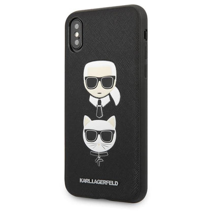 Karl Lagerfeld Saffiano Karl & Choupette Heads - Dėklas iPhone Xs / X (juodas)
