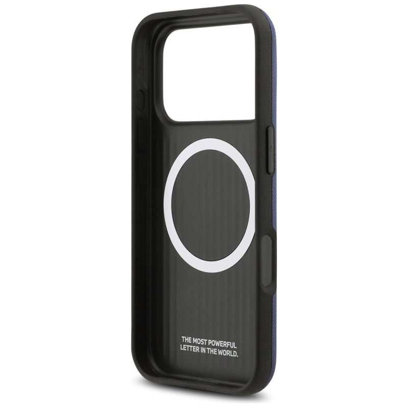 BMW M FW Metal Logo MagSafe dėklas iPhone 17 Pro Max (tamsiai mėlynas)