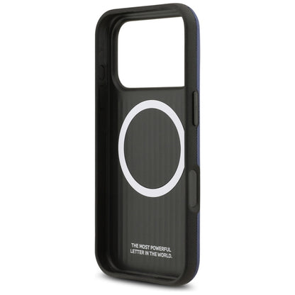 BMW M FW Metal Logo MagSafe dėklas iPhone 17 Pro Max (tamsiai mėlynas)