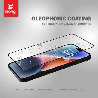 Crong Anti-Bakterinis 3D Armor Glass - 9H Grūdintas stiklas visam iPhone 14 Pro ekranui + montavimo rėmelis