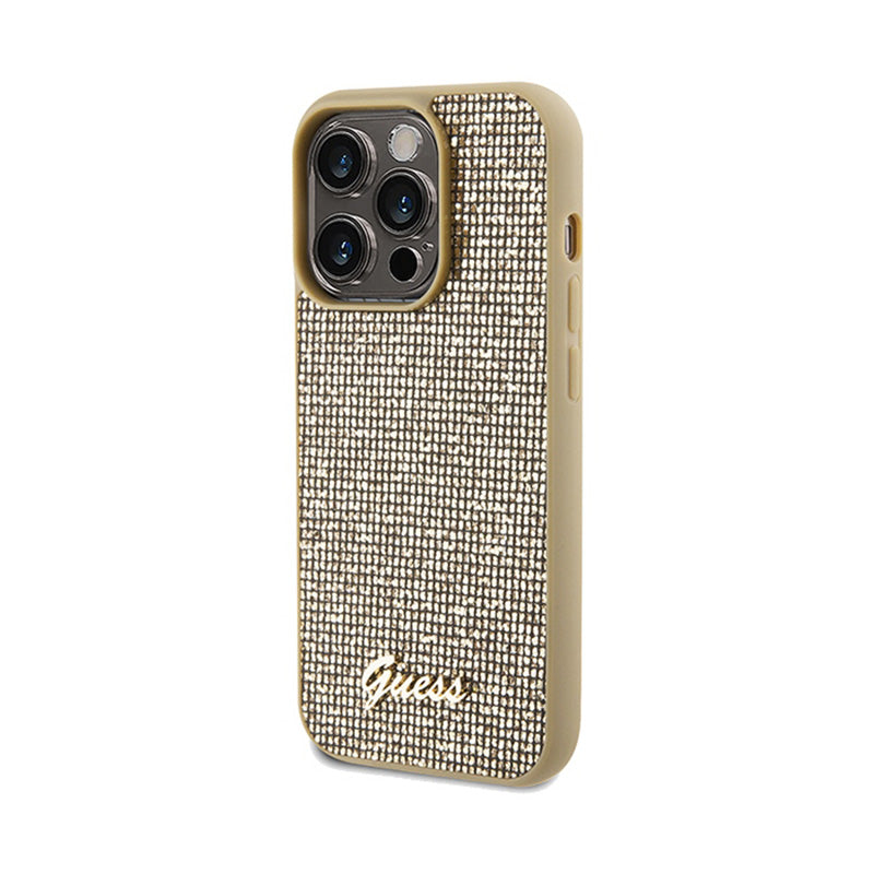 Guess Disco Metal Script - iPhone 14 Pro Max dėklas (auksinis)