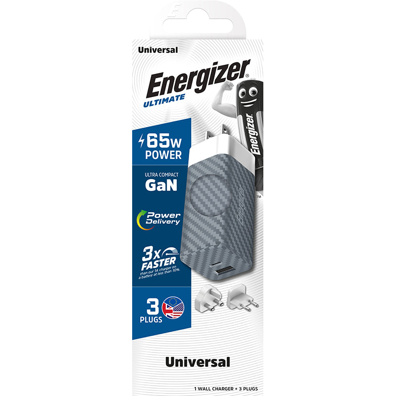Energizer Ultimate - Multiplug EU / UK / US GaN USB-C ir USB-A 65W PD tinklo įkroviklis (sidabrinis)