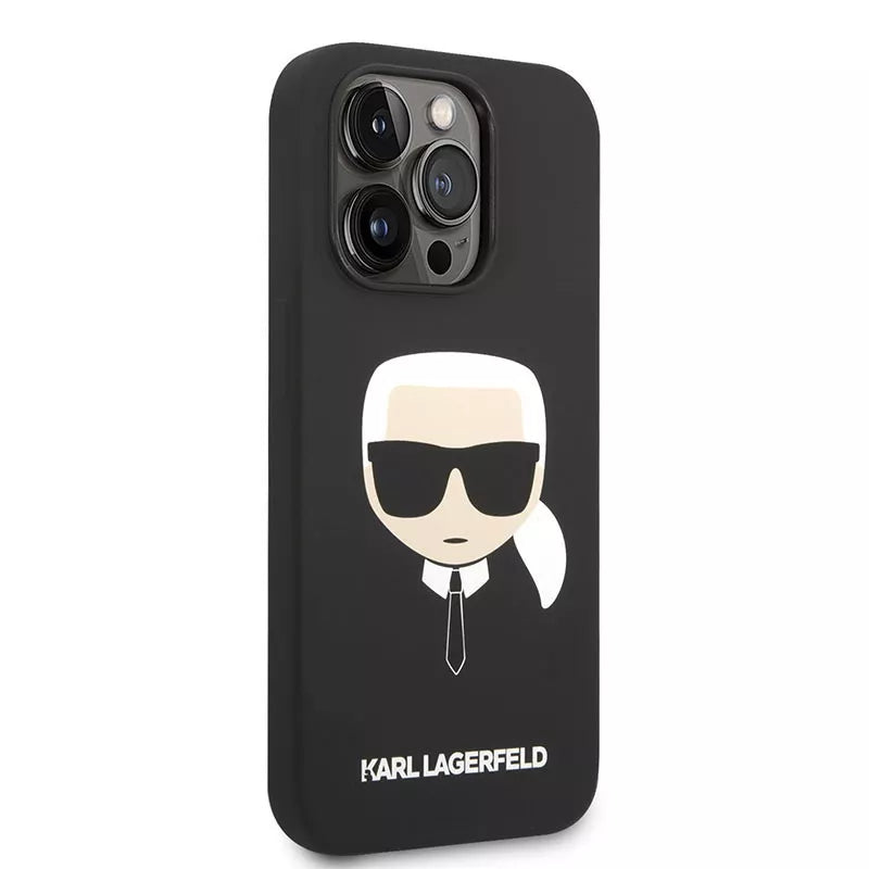 Karl Lagerfeld silikoninis „Ikonik Karl's Head MagSafe“ – dėklas, skirtas „iPhone 14 Pro Max“ (juoda)