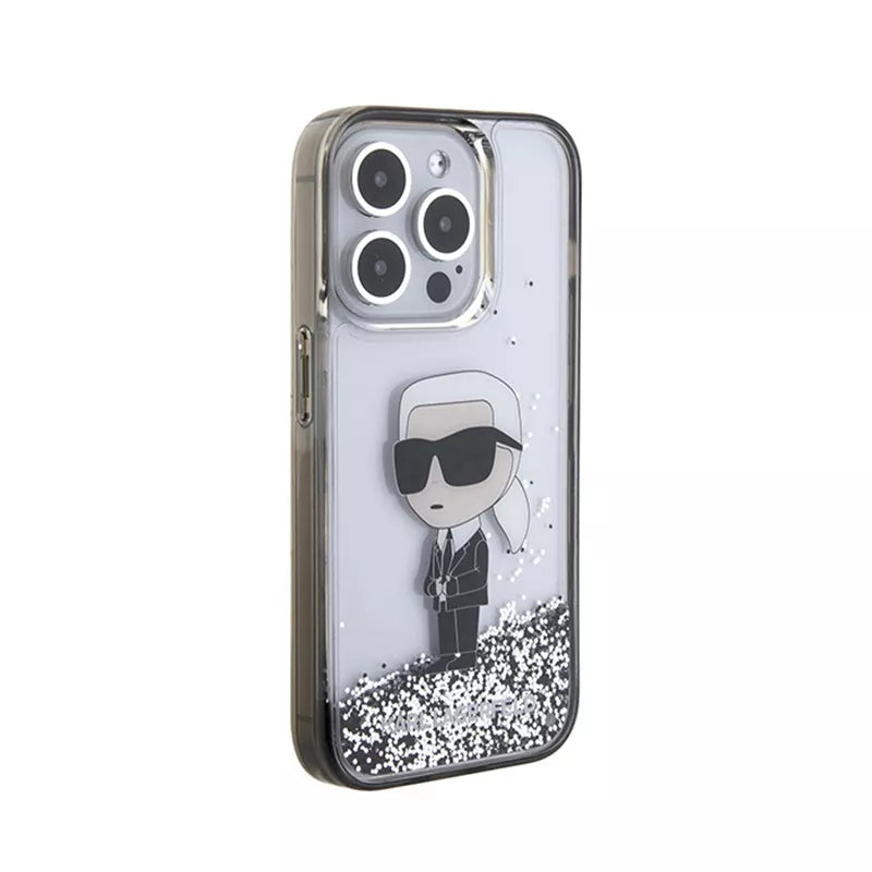 Karl Lagerfeld Liquid Glitter Ikonik – „iPhone 15 Pro Max“ dėklas (skaidrus)