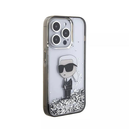 Karl Lagerfeld Liquid Glitter Ikonik – „iPhone 15 Pro Max“ dėklas (skaidrus)