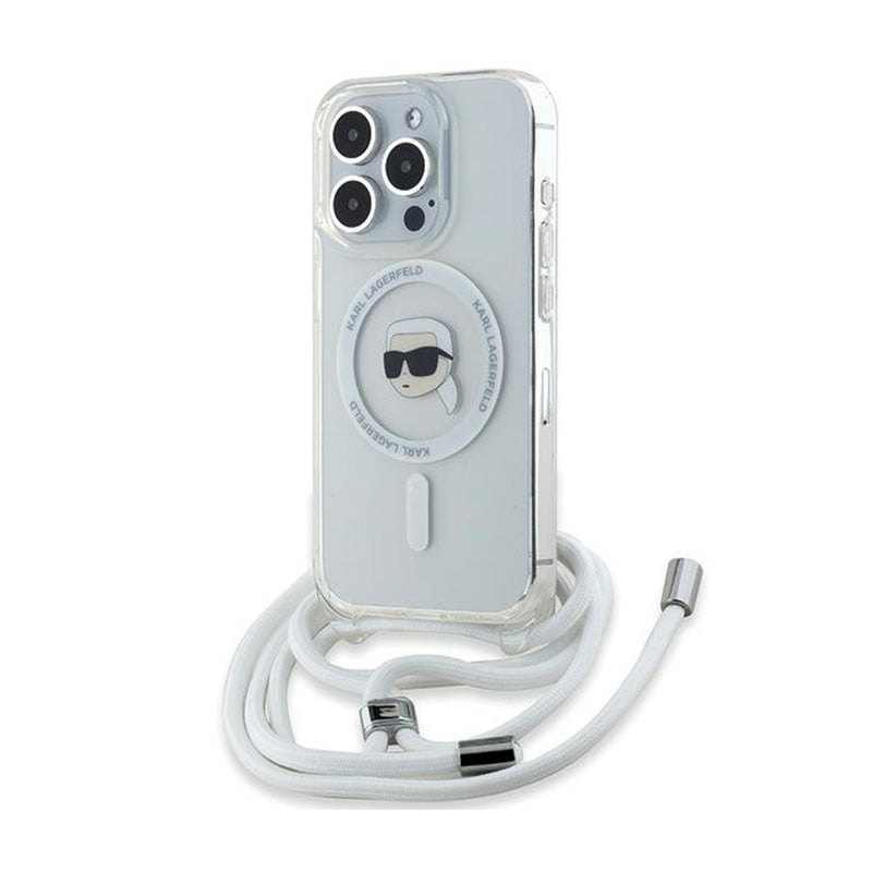 Karl Lagerfeld krepšys per petį IML Karl Head MagSafe – „iPhone 15 Pro Max“ dėklas (permatomas)