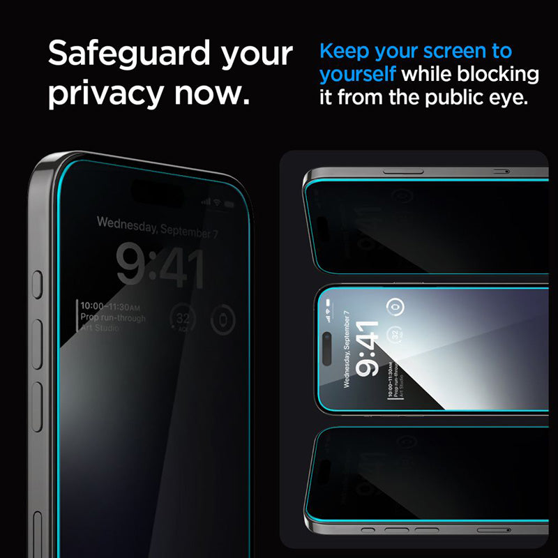Spigen GLAS.TR EZ FIT Privacy 2 vnt. – grūdintas stiklas su privatumo filtru „iPhone 15“ / 16, 2 vnt.