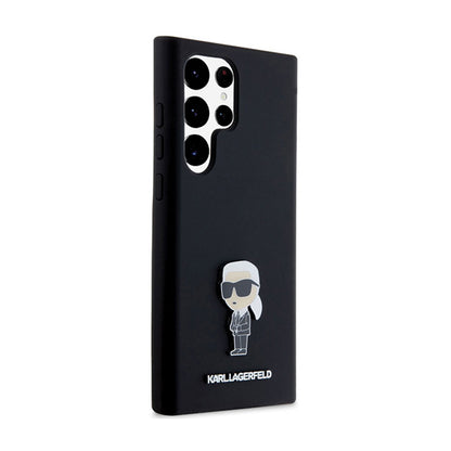Karl Lagerfeld Silicone Ikonik Metal Pin – Dėklas Samsung Galaxy S24 Ultra (juodas)