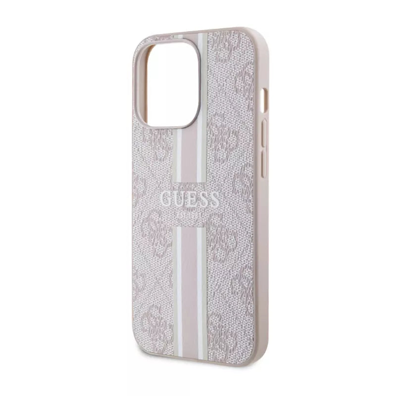 Guess 4G Printed Stripes MagSafe dėklas, skirtas iPhone 13 Pro Max (Rožinis)