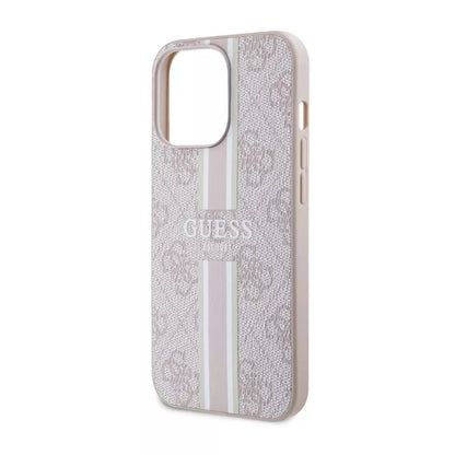 Guess 4G Printed Stripes MagSafe dėklas, skirtas iPhone 13 Pro Max (Rožinis)