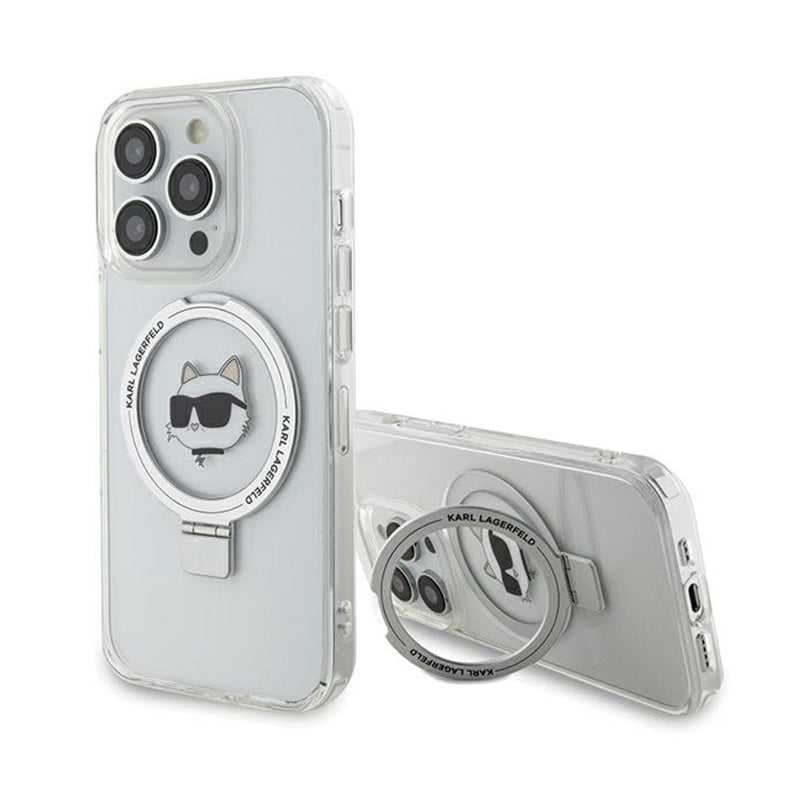Karl Lagerfeld Ring Stand Choupette Head MagSafe - „iPhone 15 Pro Max“ dėklas (baltas)