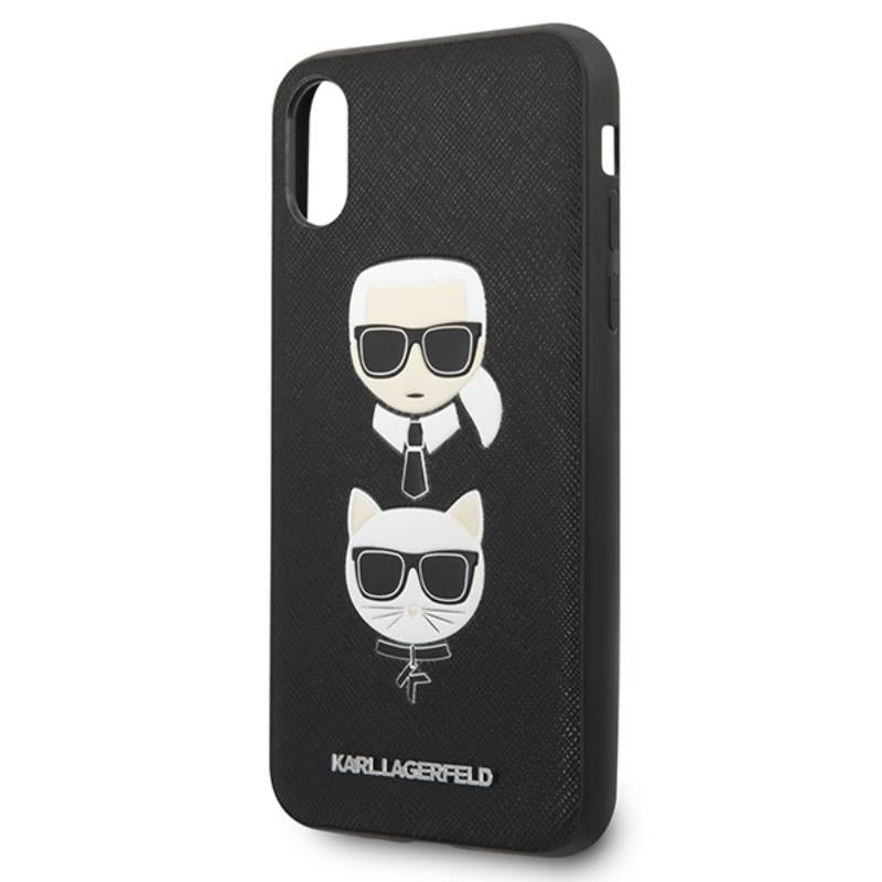 Karl Lagerfeld Saffiano Karl & Choupette Heads - Dėklas iPhone Xs / X (juodas)