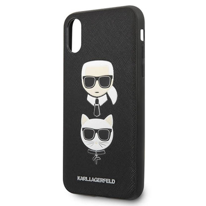 Karl Lagerfeld Saffiano Karl & Choupette Heads - Dėklas iPhone Xs / X (juodas)