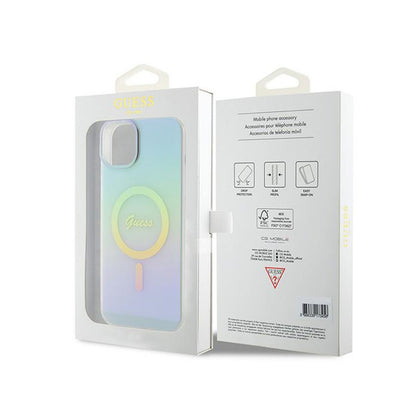 Guess IML Iridescent MagSafe – „iPhone 15 Plus“ dėklas (turkio spalvos)