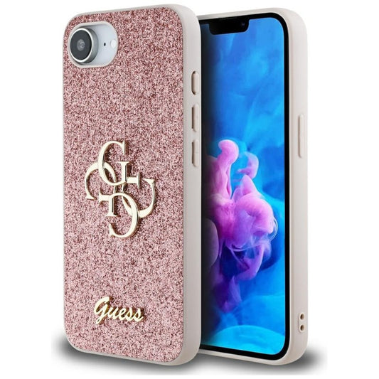 Guess Fixed Glitter Big 4G dėklas iPhone 16e (rožinis)