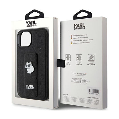 Karl Lagerfeld Gripstand Safiano Choupette Segtukai – iPhone 15 Dėklas (Juodas)