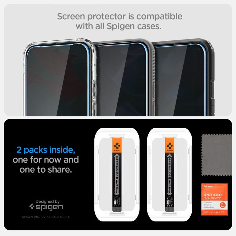 Grūdintas stiklas su privatumo filtru Spigen GLAS.TR EZ FIT Privacy 2 vnt. pakuotė, skirta Google Pixel 9 / 9 Pro / 10 / 10 Pro (2 vnt.)