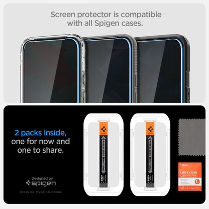 Grūdintas stiklas su privatumo filtru Spigen GLAS.TR EZ FIT Privacy 2 vnt. pakuotė, skirta Google Pixel 9 / 9 Pro / 10 / 10 Pro (2 vnt.)