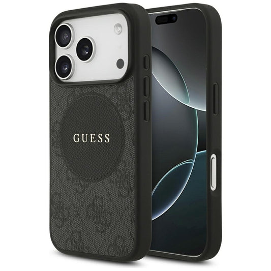 Guess 4G Circle Classic Logo MagSafe dėklas iPhone 17 Pro (juodas)
