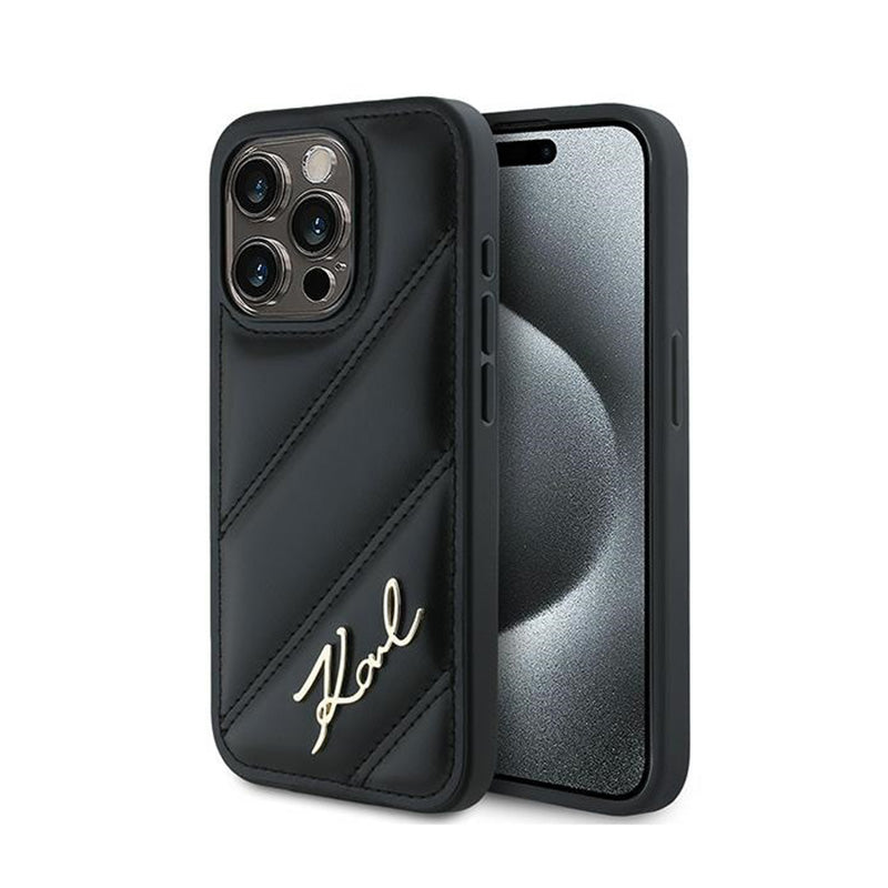 Karl Lagerfeld Diagonal Quilted Script – dėklas iPhone 13 Pro Max (juodas)