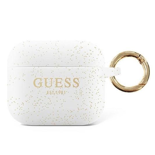 Guess Silicone Glitter Est – Dėklas Airpods Pro (baltas)