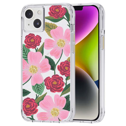 Rifle Paper Clear – permatomas dėklas su aukso spalvos dekoracija, skirtas „iPhone 14 Plus“ („Rose Garden“)