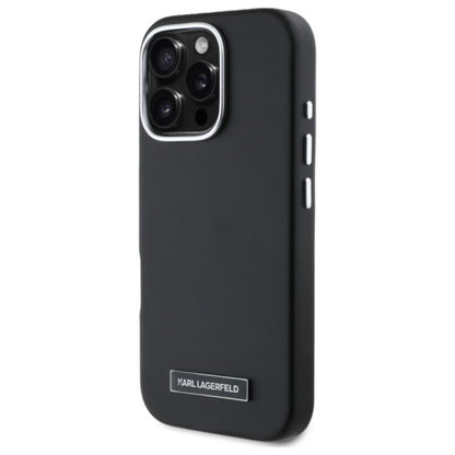 Karl Lagerfeld FW Metal Plate MagSafe – dėklas iPhone 16 Pro (juodas)