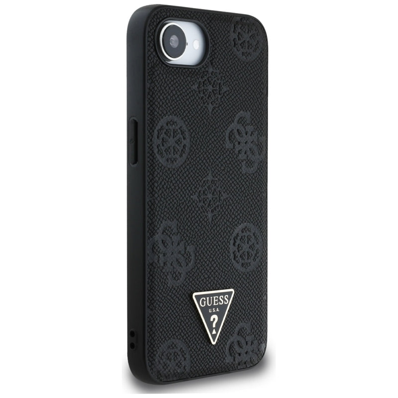 Guess Grained Hot Stamp Peony Triangle Logo MagSafe – dėklas iPhone 16e (juodas)