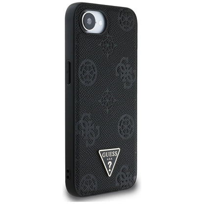 Guess Grained Hot Stamp Peony Triangle Logo MagSafe – dėklas iPhone 16e (juodas)