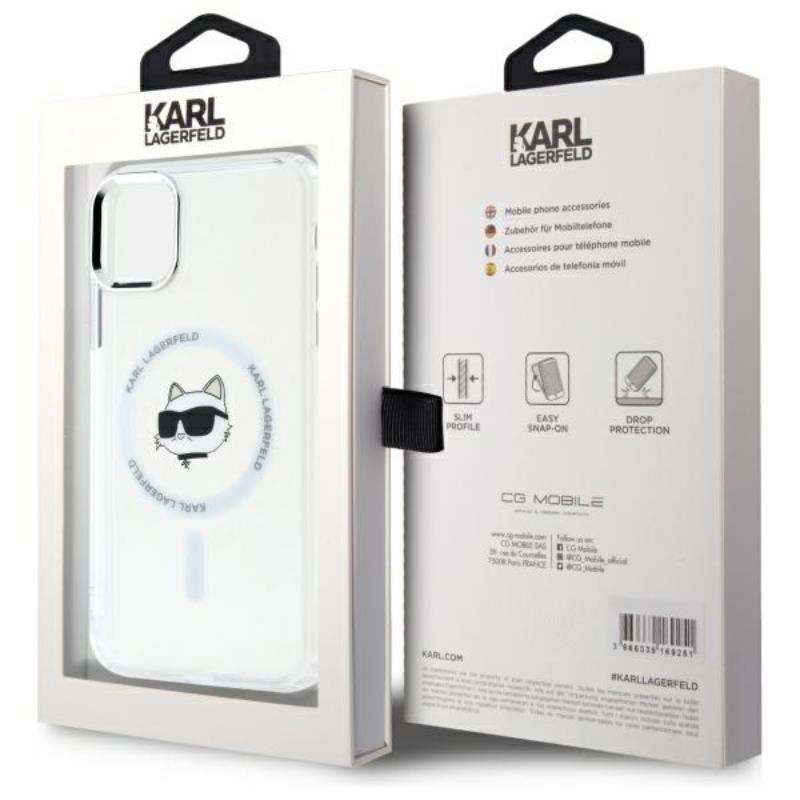 Karl Lagerfeld IML Metal Choupette Head MagSafe – dėklas, skirtas iPhone 11 (baltas)