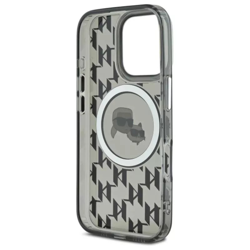 Karl Lagerfeld IML Monogram Karl & Choupette Head MagSafe - dėklas, skirtas iPhone 16 Pro Max (juodas)