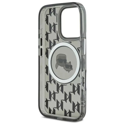 Karl Lagerfeld IML Monogram Karl & Choupette Head MagSafe - dėklas, skirtas iPhone 16 Pro Max (juodas)