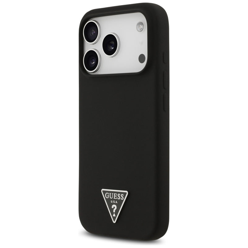 Guess Silikoninis Dėklas MagSafe su Trikampiu Logotipu - iPhone 17 Pro (juodas)