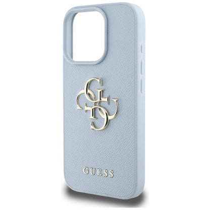Guess Grained Big 4G Logo Small Classic Logo – dėklas, skirtas iPhone 16 Pro (mėlynas)