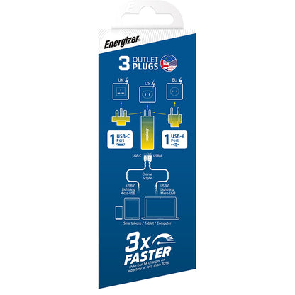 Energizer Ultimate - Multiplug EU / UK / US GaN USB-C ir USB-A 65W PD tinklo įkroviklis (sidabrinis)