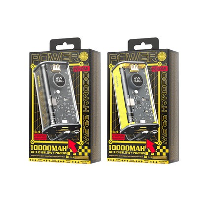 WEKOME WP-345 Vanguard Series – nešiojama baterija 10000 mAh greitasis įkrovimas su įmontuotu USB-C ir Lightning PD 20W kabeliu + QC 22.5W (juoda)