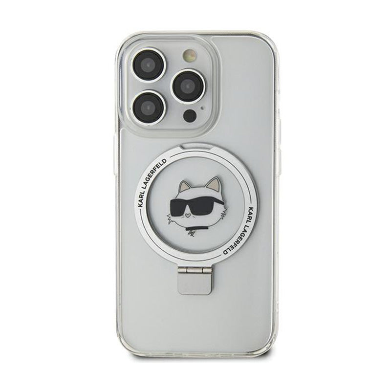 Karl Lagerfeld Ring Stand Choupette Head MagSafe - „iPhone 15 Pro Max“ dėklas (baltas)