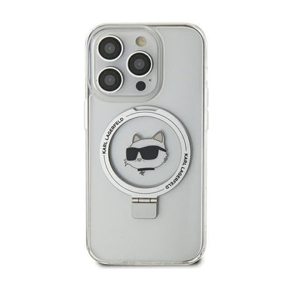 Karl Lagerfeld Ring Stand Choupette Head MagSafe - „iPhone 15 Pro Max“ dėklas (baltas)