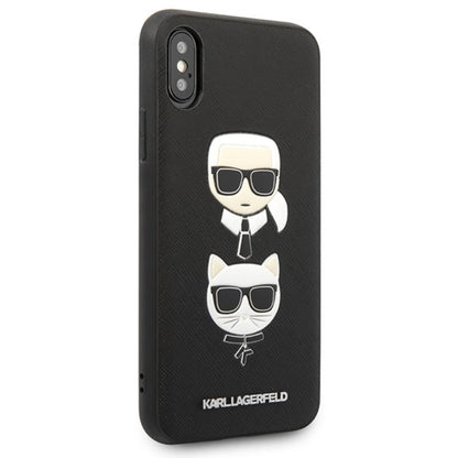 Karl Lagerfeld Saffiano Karl & Choupette Heads - Dėklas iPhone Xs / X (juodas)